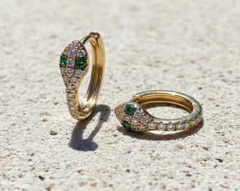 Set di orecchini e cerchio a forma di serpente in oro - Design di gioielli a forma di serpente - EJK009 Set - Italia