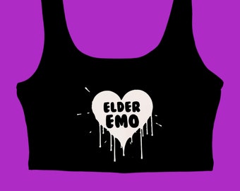 Elder Emo T-Shirt Damen schwarz Crop Top perfekt für Musik Festivals und Gigs Goth Punk Rock Alternative Mode Geschenk Grunge Top gebrochenes Herz