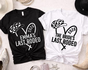 Last Rodeo Hen Party T-Shirts | Bride & Bride Tribe Western Theme Shirts | Cowgirl Bachelorette Party Tops | Personalised Bride 2026 Tee