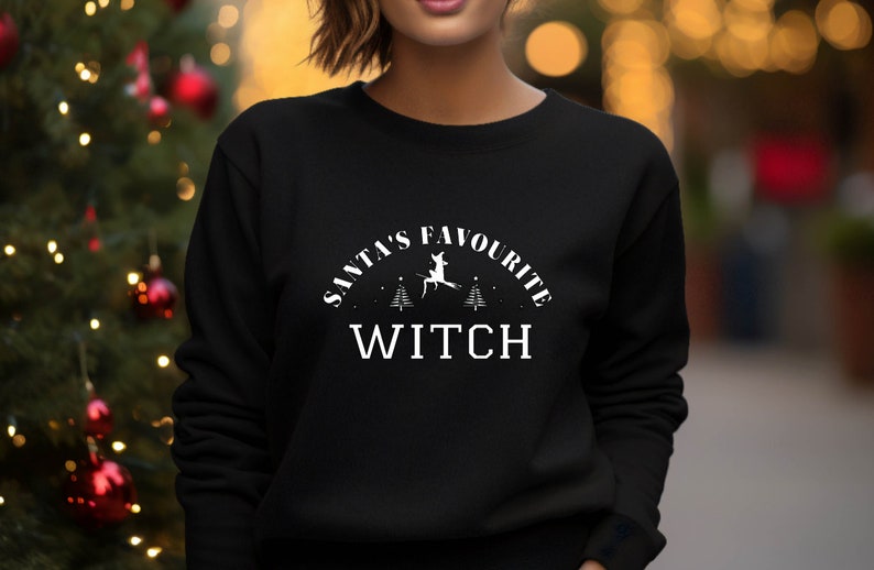 Santa's favourite witch, goth, alternative fashion, witchcore , gothic, christmas jumper sweater xmas gift black image 2