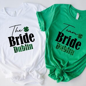 Custom Irish Hen Party T-shirts | Ireland Bridal party | Airport outfit | Dublin Hen Tops matching | Glitter Shamrock | Lucky Irish | S-5XL image 2