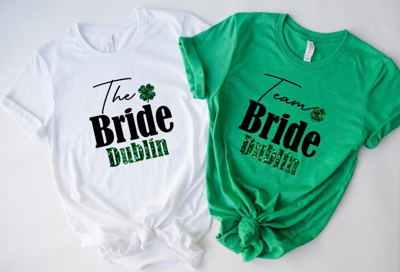 Custom Irish Hen Party T-shirts | Ireland Bridal party | Airport outfit | Dublin Hen Tops matching | Glitter Shamrock | Lucky Irish | S-5XL image 2