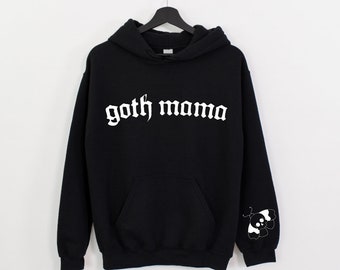 Goth Mama schwarz-weißer benutzerdefinierter Kapuzenpullover. Perfektes Geschenk für goth girl, gruselige Muma Musikliebhaber Spaß alternative Mode Grunge T-Shirt Motte
