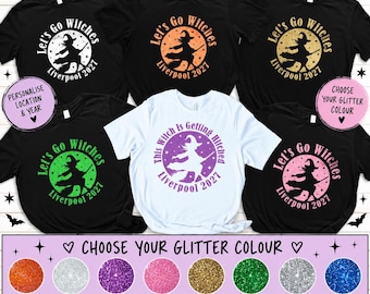 Glitter Witch Hen Party T Shirts | Personalised Spooky Hen Do Tops | This Witch Is Getting Hitched | Alternative Bride Coven Shirts