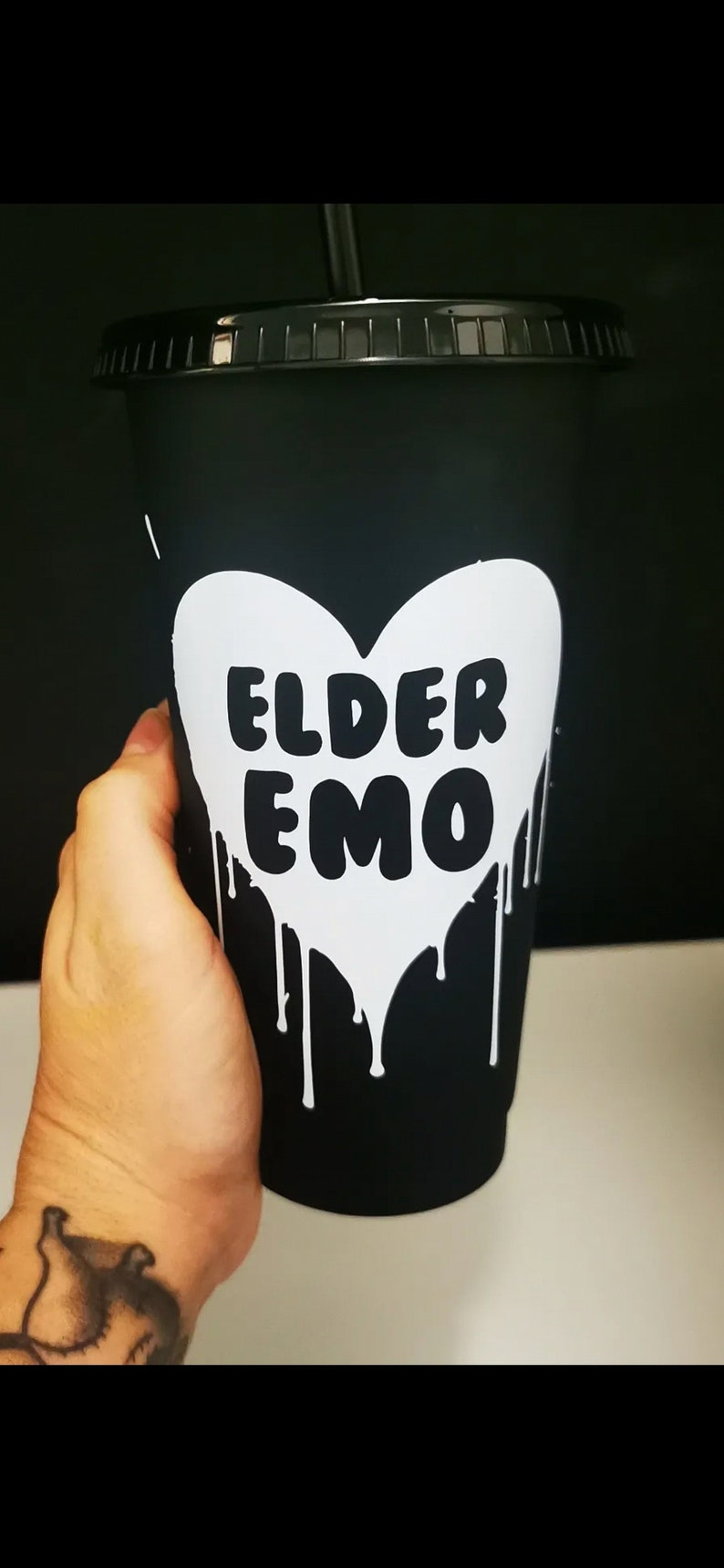 Elder Emo Goth Black Tumbler Cold Drinks Cup With Lid Straw Goth Drink ...