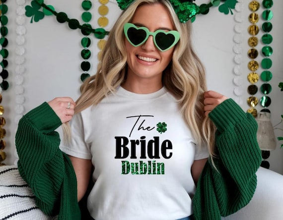 Custom Irish Hen Party T-shirts | Ireland Bridal party | Airport outfit | Dublin Hen Tops matching | Glitter Shamrock | Lucky Irish | S-5XL