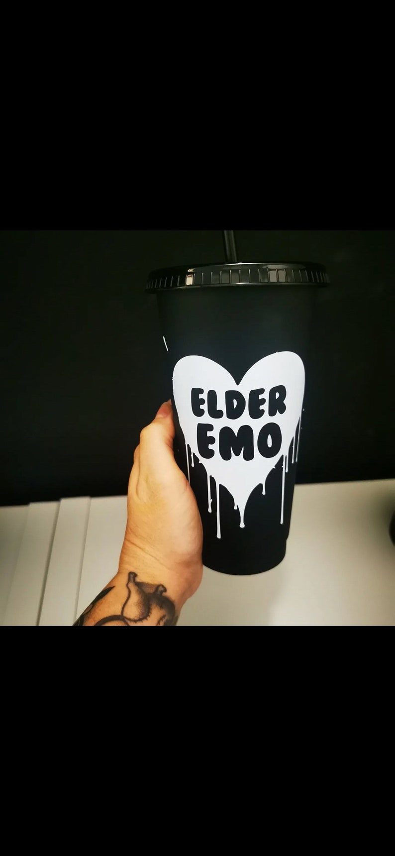 Elder Emo Goth Black Tumbler Cold Drinks Cup With Lid Straw Goth Drink ...