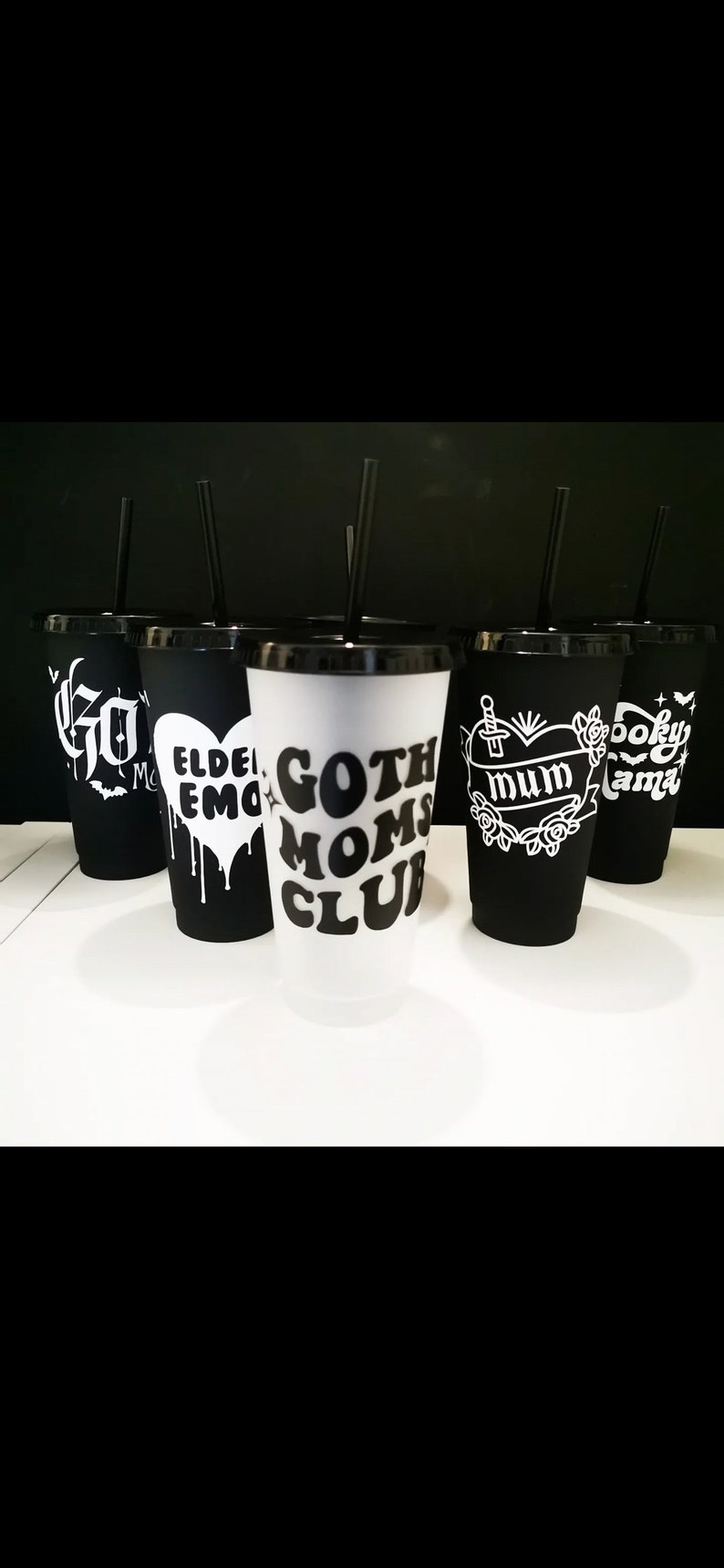 Elder Emo Goth Black Tumbler Cold Drinks Cup With Lid Straw Goth Drink ...