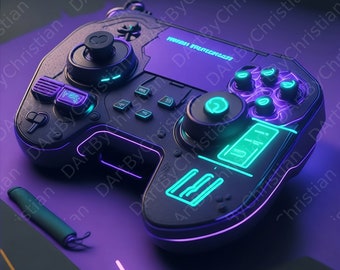 Cyberpunk Game Controller - Futuristic Digital Artwork for Gaming Enthusiasts, Game Controller, Future Digital Image, Cyberpunk Style