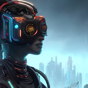 cyberpunk gaming girl controller head