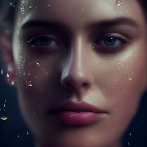 Realistic Portrait of a Woman with Waterdrops, Digital Painting