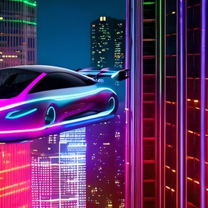 Cyberpunk Flying Futuristic car Neon