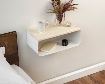 Floating Nightstand | Minimalist Nightstand with Spruce Top and Sturdy Metal Base