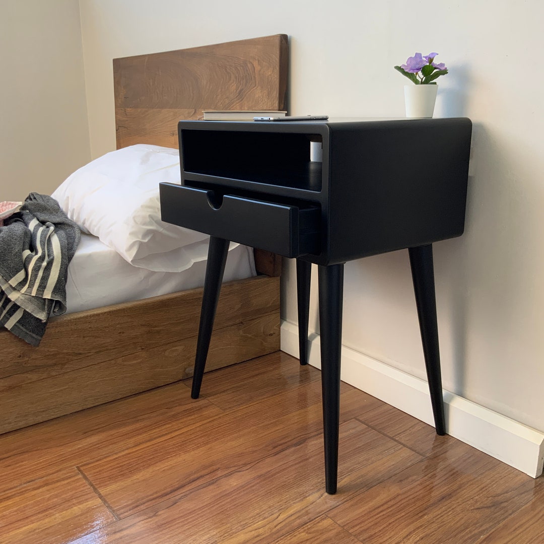 Midcentury Modern Black Nightstand Single Drawer Ideal Etsy