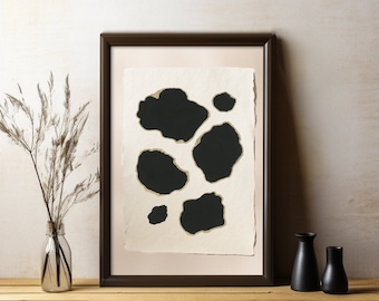 Black and Gold Wall Art, Abstract Ink Wash Giclée Print
