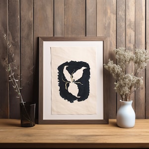 Abstract Minimalist Black Ink Artwork on Handmade Watercolor Paper - Textured Deckled Edge Fine Art