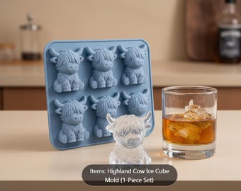Stampo in silicone per cubetti di ghiaccio a forma di mucca delle Highlands, ideale per bevande.