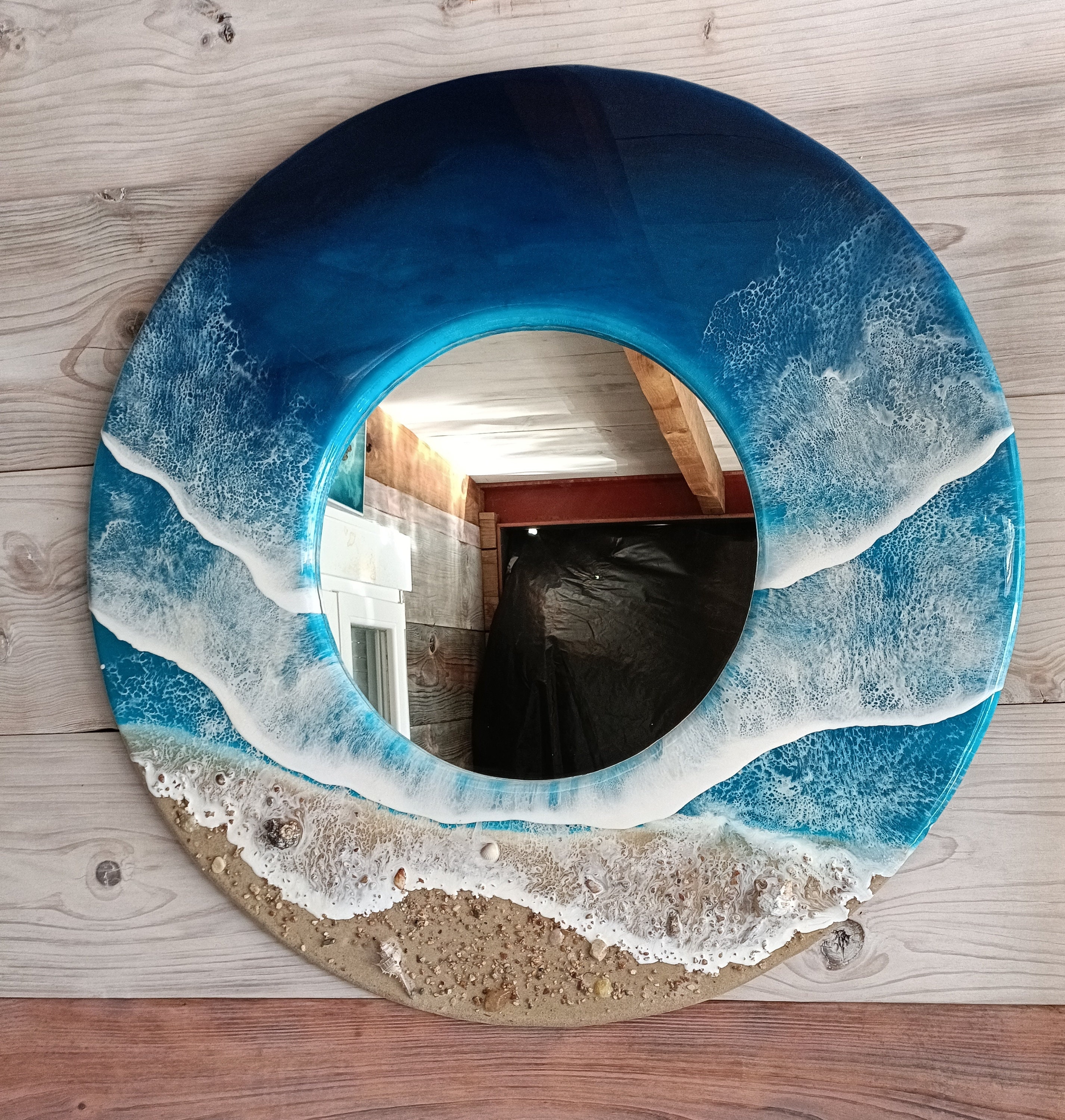Ocean wall mirror オーシャンアート Ocean Resin mirror, Coastal Wall Mirror — Nohi Designs