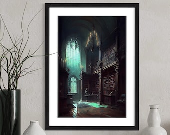 Dark Academia Gothic Library Art Decor | Moody PRINTABLE Gothic Wall Art | Dark Art Library Print | Gothic Architecture Digital Download