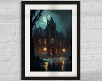 Dark Academia Mansion Art Decor | Moody PRINTABLE Gothic Wall Art | Dark Art University Print | Gothic Architecture Digital Download