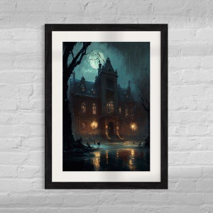 Dark Academia Mansion Art Decor | Moody PRINTABLE Gothic Wall Art | Dark Art University Print | Gothic Architecture Digital Download