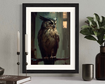 Dark Academia Owl Print | Limited Edition | Moody PRINTABLE Gothic Wall Art | Rustic Bird Print | Dark Art Digital Download