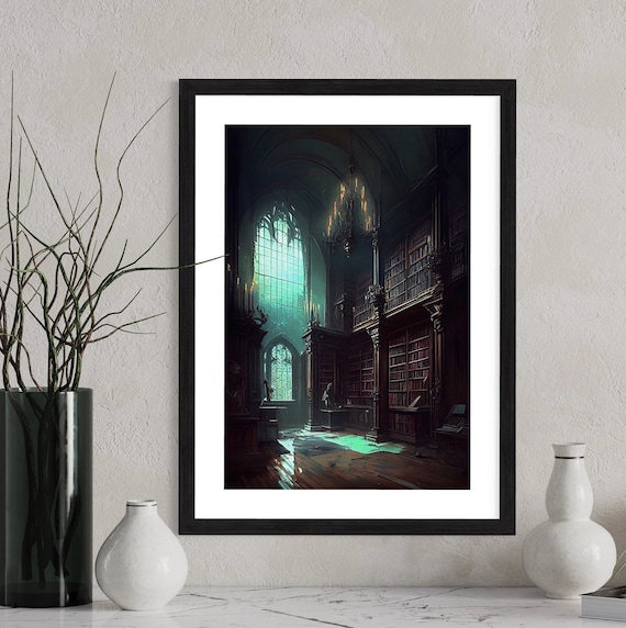 Dark Academia Gothic Library Art Decor | Moody PRINTABLE Gothic Wall Art | Dark Art Library Print | Gothic Architecture Digital Download