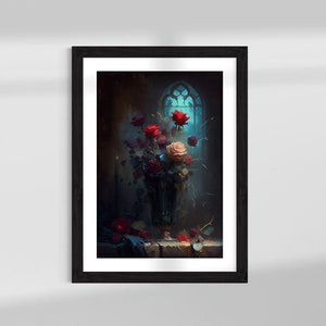 Dark Academia Gothic Floral Print | Dark Bouquet Still Life Oil Painting | Moody PRINTABLE Wall Art | Botanical Decor | Digital Download