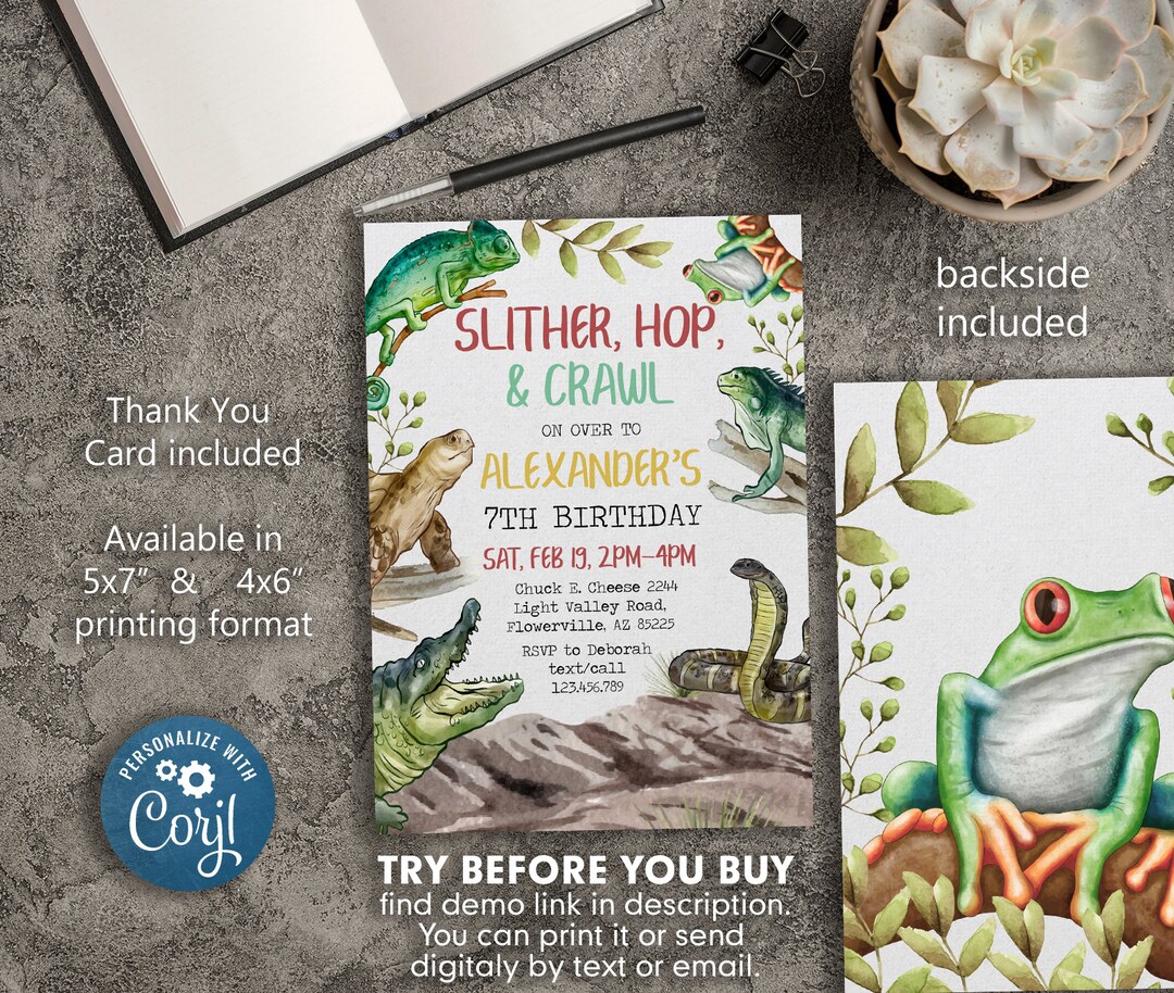 Reptile Printable Birthday Invitation Reptile Invitation Etsy