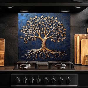 Tempered Glass Backsplash, Tree Glass Backsplash, Kitchen Backsplash Behind Stove, Glass Backsplash for Kitchen, Rustic Stove Backsplash