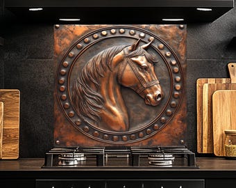 Tempered Glass Backsplash, Horse Glass Backsplash, Kitchen Backsplash Behind Stove, Glass Backsplash for Kitchen, Rustic Stove Backsplash