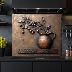 Tempered Glass Backsplash, Olive Branch Glass Backsplash, Kitchen Backsplash Behind Stove, Glass Backsplash for Kitchen, Stove Backsplash