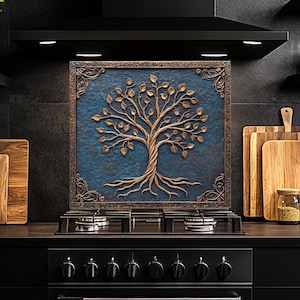 Tempered Glass Backsplash, Tree Glass Backsplash, Kitchen Backsplash Behind Stove, Glass Backsplash for Kitchen, Rustic Stove Backsplash