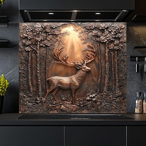 Tempered Glass Backsplash, Deer Glass Backsplash, Kitchen Backsplash Behind Stove, Glass Backsplash for Kitchen, Rustic Stove Backsplash