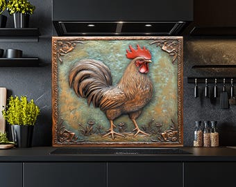 Tempered Glass Backsplash, Rooster Glass Backsplash, Kitchen Backsplash Behind Stove, Glass Backsplash for Kitchen, Rustic Stove Backsplash