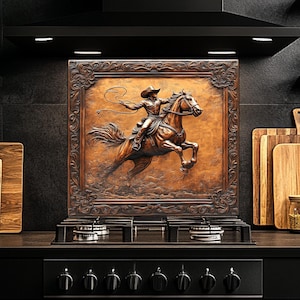 Tempered Glass Backsplash, Cowboy Glass Backsplash, Kitchen Backsplash Behind Stove, Glass Backsplash for Kitchen, Rustic Stove Backsplash