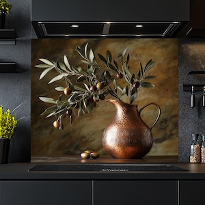 Tempered Glass Backsplash, Olive Branch Glass Backsplash, Kitchen Backsplash Behind Stove, Glass Backsplash for Kitchen, Stove Backsplash
