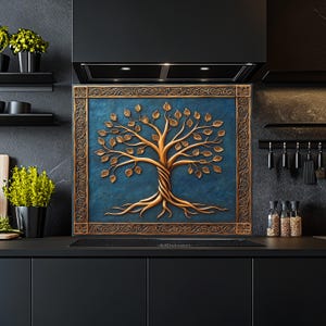 Tempered Glass Backsplash, Tree Glass Backsplash, Kitchen Backsplash Behind Stove, Glass Backsplash for Kitchen, Rustic Stove Backsplash