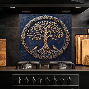 Tempered Glass Backsplash, Tree Glass Backsplash, Kitchen Backsplash Behind Stove, Glass Backsplash for Kitchen, Rustic Stove Backsplash