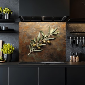 Tempered Glass Backsplash, Olive Branch Glass Backsplash, Kitchen Backsplash Behind Stove, Glass Backsplash for Kitchen, Stove Backsplash