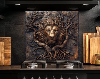Tempered Glass Backsplash, Lion Glass Backsplash, Kitchen Backsplash Behind Stove, Glass Backsplash for Kitchen, Rustic Stove Backsplash