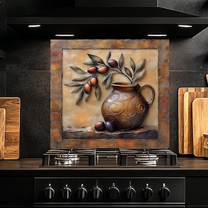 Tempered Glass Backsplash, Olive Branch Glass Backsplash, Kitchen Backsplash Behind Stove, Glass Backsplash for Kitchen, Stove Backsplash
