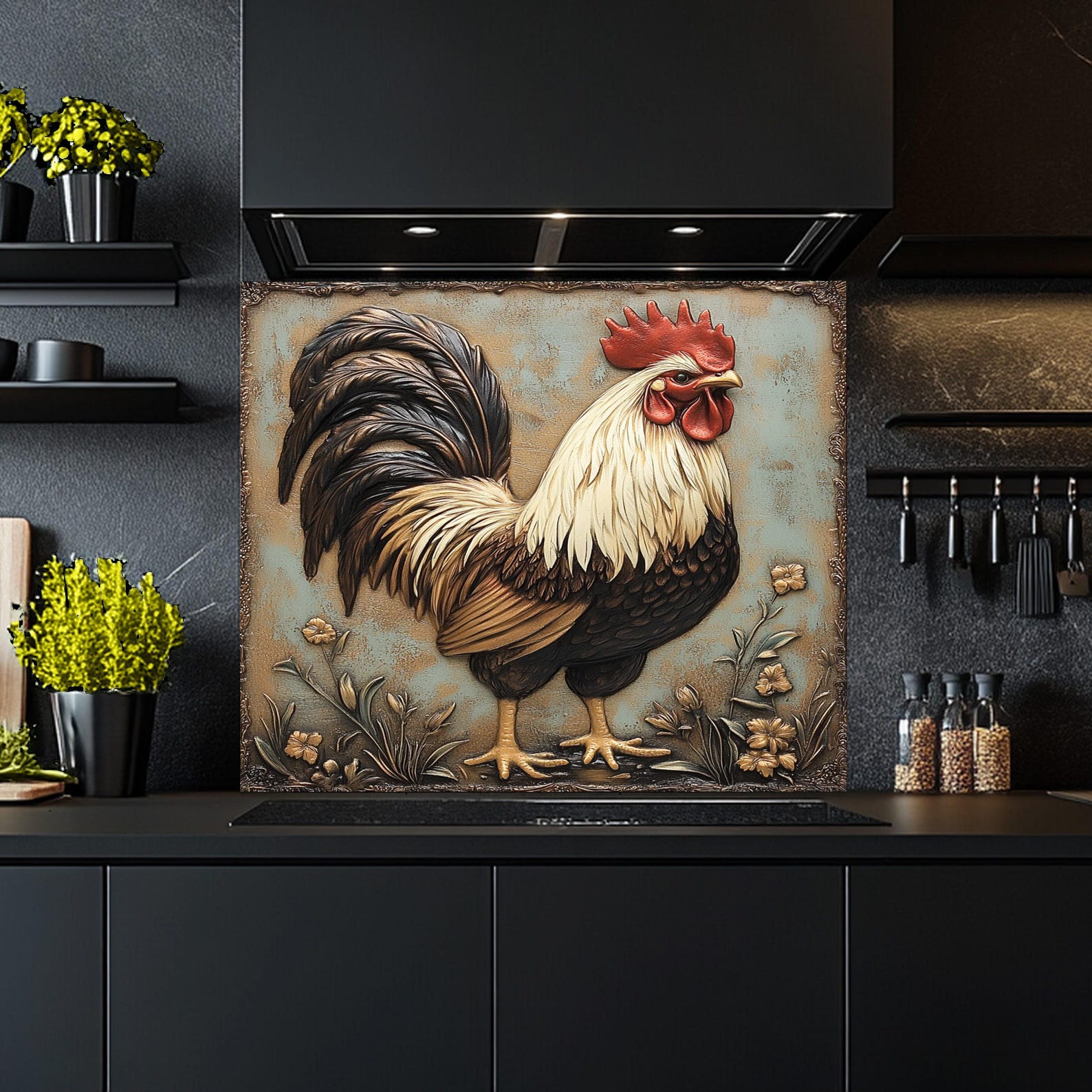 Tempered Glass Backsplash, Rooster Glass Backsplash, Kitchen Backsplash ...