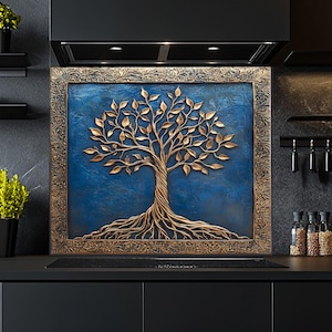 Tempered Glass Backsplash, Tree Glass Backsplash, Kitchen Backsplash Behind Stove, Glass Backsplash for Kitchen, Rustic Stove Backsplash