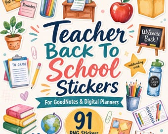 91 adesivos digitais para professores para a volta às aulas, adesivos para sala de aula, adesivos digitais para planejamento escolar, adesivos educativos para Goodnotes.
