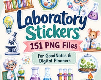 151 Laboratory Science Digital Stickers for Goodnotes Digital Planner Chemistry Biology Research PNG Transparent Background Teacher Student