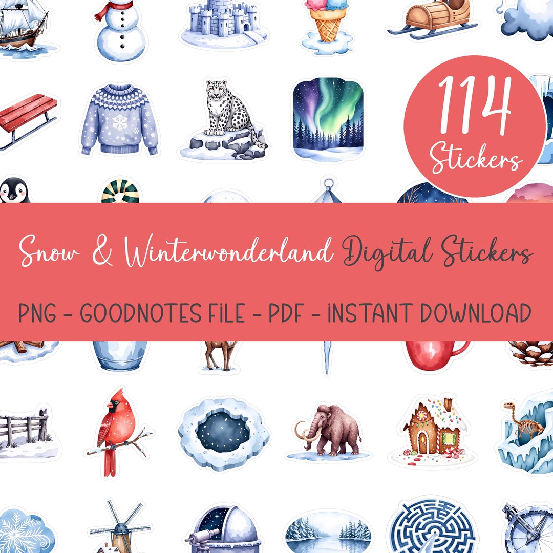 114 Snow & Winter Wonderland Digital Stickers, Winter Scene Stickers ...