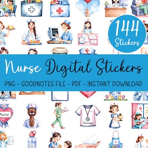 144 Nurse Digital Stickers Bundle Transparent PNG Precropped Goodnotes Planner Stickers Instant Download Medical Themed iPad Stickers Pack
