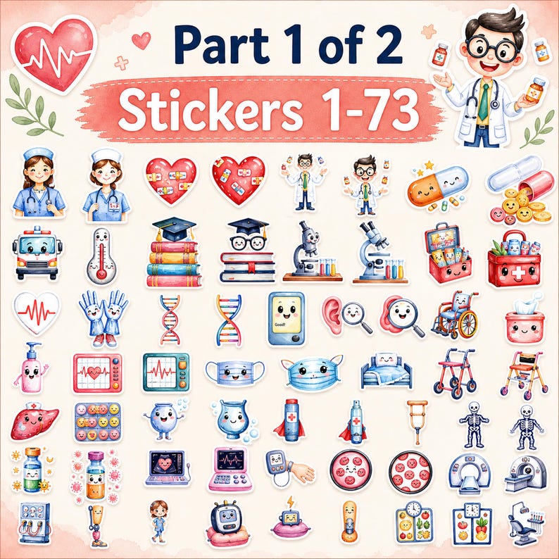 145 Healthcare Stickers Digital Download Bundle Medical Hospital Nurse Doctor Goodnotes Digital Planner PNG Precropped iPad Stickers image 7
