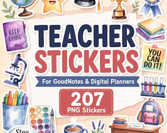 208 pegatinas digitales para profesores, pegatinas digitales para profesores, pegatinas para el aula, pegatinas digitales para agendas de profesores, pegatinas educativas para Goodnotes